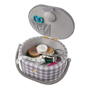 Medium Oval Sewing Basket Sewing O'Clock Check 20 x 24.5 x 15cm - Sewing Online GA1125M