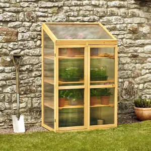 3 Tier Wooden Cold Frame Greenhouse, Outdoor Polycarbonate Storage for Plants & Vegetables, Height 130.5cm (Mini Greenhouse)