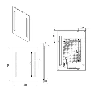 SunDaze 500 x 700mm Bathroom LED Mirror Button Switch with Illuminated Lights Demister Pad