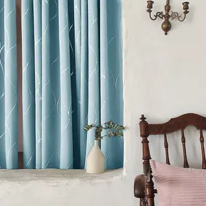 Deconovo Thermal Blackout Curtains, Silver Wave Line Foil Printed Eyelet Curtains for Bedroom, 52 x 54 Inch, Sky Blue, One Pair