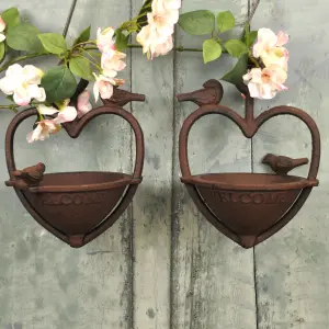 Vintage Hanging Bird Seed Feeder Cast Iron Heart Shape (Set of 2)