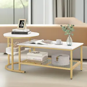 Bastidas 2 Piece Nest of Tables Coffee End Side Table Living Room Gold/White