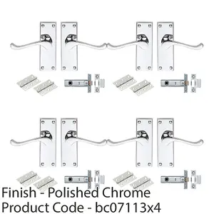 4 PACK - Victorian Scroll Door Handle & Latch Pack Set- Polished Chrome Lever on Plate Kit