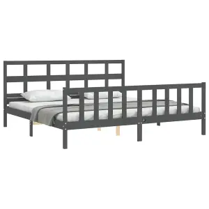 Berkfield Bed Frame with Headboard Grey 200x200 cm Solid Wood