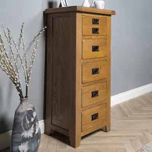 Elm home And Garden Rustic Oak 5 Drawer Wooden Chest Of Drawers Tall Boy 116cm High x 55cm Wide x 40cm Deep Fully Assembled