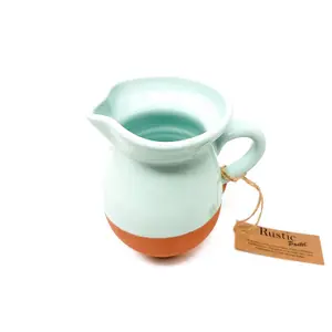 Rustic Pastel Half Dipped Terracotta Kitchen Mini Pourer Jug Pale Green (12cm)