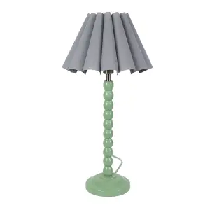 ValueLights Bobbins Sage Green Table Lamp with Grey Scallop Tapered Lamp Shade and LED Bulb