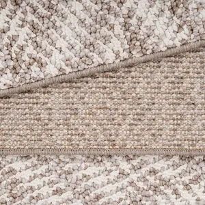 Neutral Beige Brown Diamond Scandi Fringed Runner Rug 60cm x 240cm