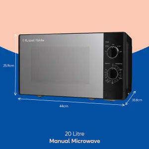 Russell Hobbs Manual Microwave 20 Litre 800W 5 Power Levels, Timer and Defrost, Easy Clean Black RHM2027B