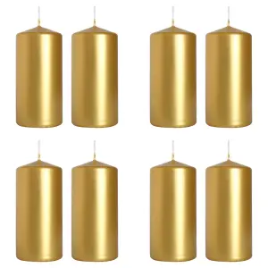 Pillar Candles, Pack of 8, Unscented, Long Burning Time, 10 x 5 cm / 4 x 2 in (Gold, Metallic)