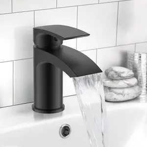 Nes Home Matt Black Mini Cloakroom Bathroom Basin Mono Mixer Tap With Waste