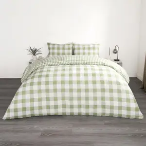 Gingham Duvet Cover Reversible Bedding Set, Sage - King