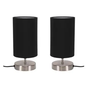 Romica Pair of Touch Table Lamps with Fabric Shades Brushed Chrome / Black / Yes