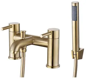 Aquarius Zanelli Bath Shower Mixer Tap inc Kit and Bracket Brushed Brass AQ3014