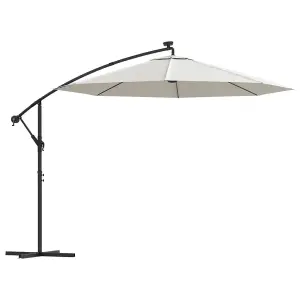 Berkfield Hanging Parasol with LED Lighting 300 cm Sand Metal Pole