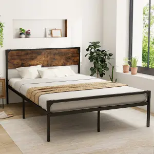 Costway King Bed Frame Industrial Metal Platform Bed with Headboard and Footboard