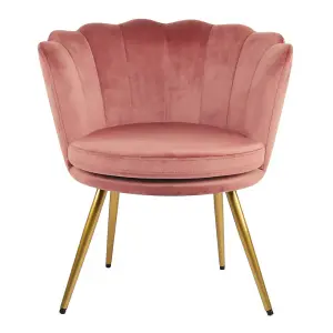 Flora Accent Chair with Petal Back Scallop Armchair in Velvet - Dark Pink