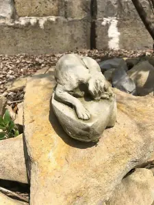 Sleeping Dog Stone Statue Outdoor Garden Ornament Puppy Dog Sculpture