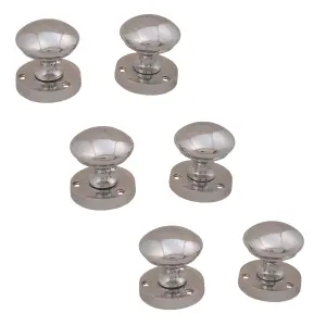 Polished Chrome effect Zamak Round Internal Door knob (Dia)54mm, Pack of 3