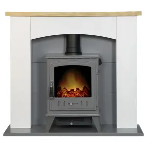 Adam Huxley in Pure White & Grey with Aviemore Electric Stove in Grey Enamel, 39 Inch