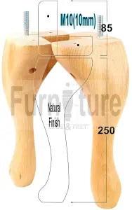 QUEEN ANNE WOODEN LEGS 250mm HIGH SET OF 4 NATURAL REPLACEMENT FURNITURE FEET  M10