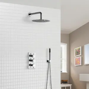 Calla Concealed Slim Overhead Shower Head 3 Dial Thermostatic Valve And Pencil Handset