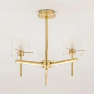 Litecraft Lincoln Brass 3 Arm Semi-Flush Bathroom Ceiling Light