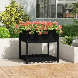 Berkfield Planter with Shelf Black 82.5x82.5x81 cm Solid Wood Pine