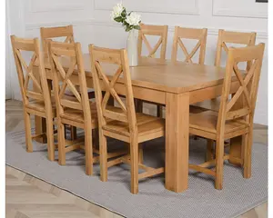 Dakota 182 x 92 cm Chunky Oak Large Dining Table and 8 Chairs Dining Set with Berkeley Chairs