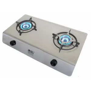 NJ-200 Gas Stove 2 Burner Stainless Steel Cooktop 70cm Piezo Ignition Outdoor LPG 8 kW