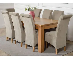 Dakota 182 x 92 cm Chunky Oak Large Dining Table and 8 Chairs Dining Set with Montana Grey Fabric Chairs