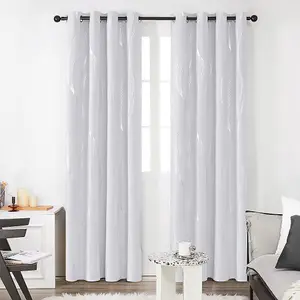 Deconovo Curtains 46 x 54 Inch Line Foil Printed Blackout Curtains Thermal Eyelet Curtains for Living Room Silver Grey 1 Pair