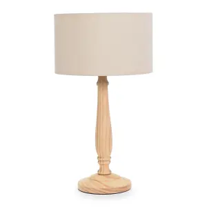 ValueLights Victoria Traditional Light Wood Candlestick Table Lamp with Natural Drum Shade