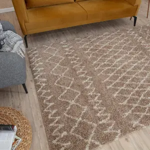 Moroccan Beige Shaggy Living Room Rug 920