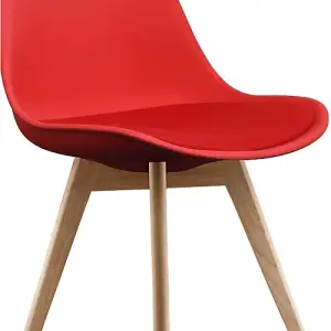 Soho Red Plastic Dining Chair with Squared Light Wood Legs