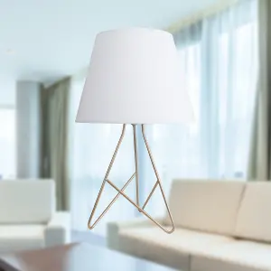 First Choice Lighting Tripod Gold 42cm Table Lamp With White Fabric Shade