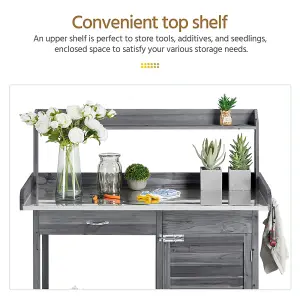 Yaheetech Grey Outdoor Potting Bench Table with Drawer/Open Shelf