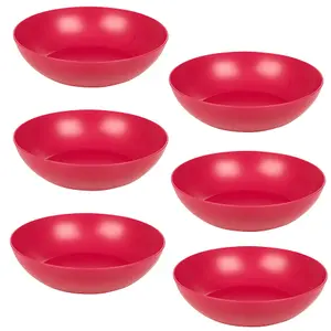 URBNLIVING 20cm Diameter 6 Pcs Fuchsia Colour High Quality Deep Round Reusable Solid Colour Plastic Dinner & Picnic Plates