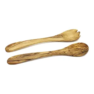 Olive Wood Natural Grained Rustic Kitchen Dining Salad Server (L) 31Cm