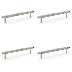 4 PACK - Reeded T Bar Pull Handle - Satin Nickel - 160mm Centres SOLID BRASS Drawer Lined