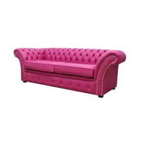 Chesterfield 3 Seater Sofa Settee Vele Fuchsia Pink Leather In Balmoral Style