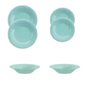 Purely Home Crackle Turquoise Melamine 6 Piece Outdoor Dinnerware Set for 2