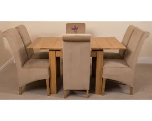 Richmond 90cm - 150cm Square Oak Extending Dining Table and 6 Chairs Dining Set with Montana Beige Fabric Chairs