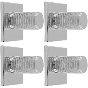 4 PACK - Knurled Cylinder Cabinet Door Knob & Matching Backplate Polished Chrome 40x40mm