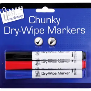 Just Stationery Chunky Dry-Wipe Board Markers (Pack Of 3) Multicoloured (One Size)