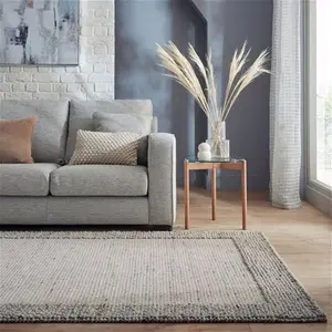 Dunelm Pebble Wool Border Square Rug, Scandi, Grey/Natural, Pebble Monochrome