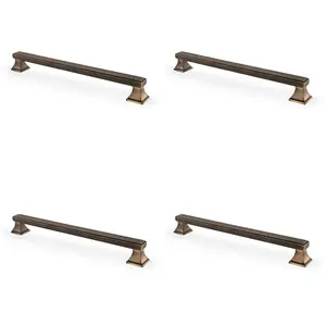 4 PACK - Chunky Square Pull Handle - Antique Brass 224mm Centres SOLID BRASS Drawer Door