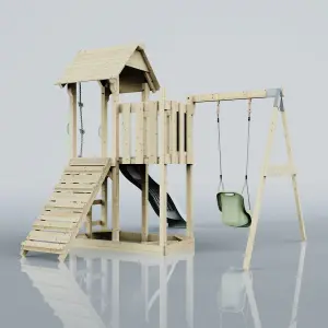 PolarPlay Balcony Tower Kids Wooden Climbing Frame with Swing and Slide - Swing Calder Mist