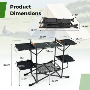 Costway Camping Kitchen Table Folding Outdoor Cooking Station w/ Aluminum Tabletop