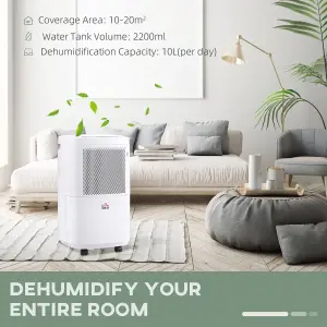 HOMCOM 10L/Day 2.2L WiFi Smart Dehumidifier, Portable Quiet Air Dehumidifier